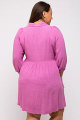 Pink Button Down Collared Plus Dress