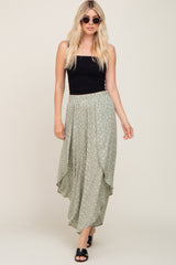 Light Olive Floral Tulip Wrap Hem Pants