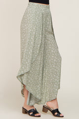 Light Olive Floral Tulip Wrap Hem Pants