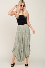 Light Olive Floral Tulip Wrap Hem Pants