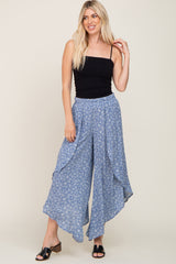 Blue Floral Tulip Wrap Hem Maternity Pants