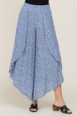 Blue Floral Tulip Wrap Hem Pants