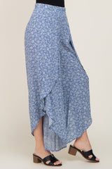 Blue Floral Tulip Wrap Hem Pants