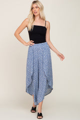 Blue Floral Tulip Wrap Hem Pants