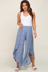 Blue Floral Tulip Wrap Hem Maternity Pants