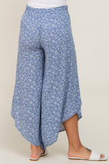 Blue Floral Tulip Wrap Hem Maternity Pants