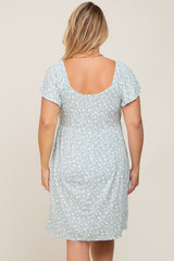 Mint Green Floral Ribbed Flutter Sleeve Maternity Plus Dress