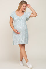 Mint Green Floral Ribbed Flutter Sleeve Maternity Plus Dress