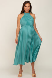 Mint Green Pleated Maternity Halter Dress