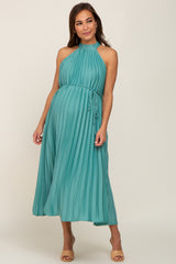 Mint Green Pleated Maternity Halter Dress