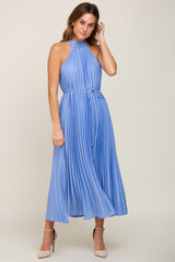 Light Blue Pleated Halter Dress