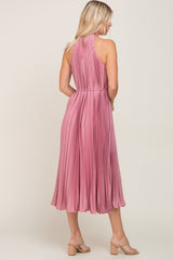 Pink Pleated Halter Dress