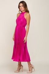 Fuchsia Pleated Halter Dress