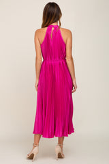 Fuchsia Pleated Halter Dress