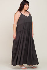 Charcoal Tiered Sleeveless Plus Maxi Dress