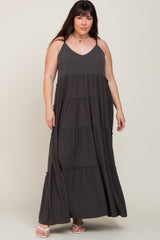 Charcoal Tiered Sleeveless Plus Maxi Dress