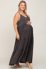 Charcoal Tiered Sleeveless Maternity Plus Maxi Dress