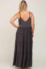 Charcoal Tiered Sleeveless Maternity Plus Maxi Dress