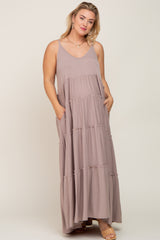 Taupe Tiered Sleeveless Maternity Plus Maxi Dress