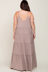 Taupe Tiered Sleeveless Plus Maxi Dress