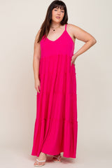 Fuchsia Tiered Sleeveless Plus Maxi Dress