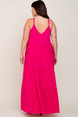 Fuchsia Tiered Sleeveless Plus Maxi Dress