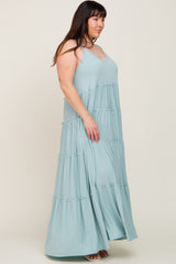 Mint Green Tiered Sleeveless Plus Maxi Dress