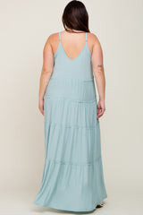 Mint Green Tiered Sleeveless Plus Maxi Dress