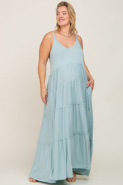 Mint Green Tiered Sleeveless Maternity Plus Maxi Dress