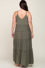 Olive Tiered Sleeveless Plus Maxi Dress