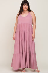 Mauve Tiered Sleeveless Plus Maxi Dress