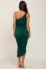 Forest Green One Shoulder Ruched Maternity Midi Dress