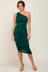 Forest Green One Shoulder Ruched Maternity Midi Dress