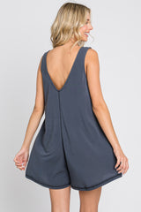 Charcoal Rounded V-Neck Sleeveless Romper