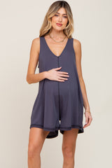 Charcoal Rounded V-Neck Sleeveless Maternity Romper