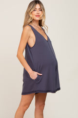 Charcoal Rounded V-Neck Sleeveless Maternity Romper