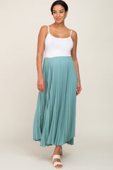 Light Olive Pleated Maternity Maxi Skirt