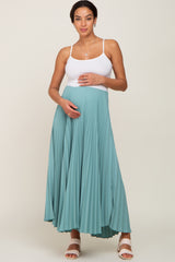 Light Olive Pleated Maternity Maxi Skirt