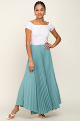 Light Olive Pleated Maternity Maxi Skirt