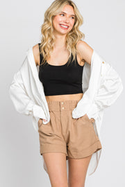 Mocha Smocked Waist Linen Shorts