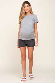 Black Vintage Wash Raw Hem Maternity Shorts