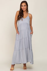 Heather Grey Tiered Sleeveless Maternity Maxi Dress