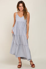 Heather Grey Tiered Sleeveless Maxi Dress