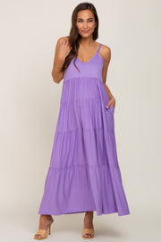 Lavender Tiered Sleeveless Maternity Maxi Dress