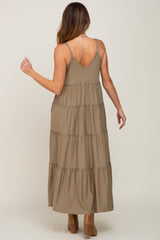 Light Olive Tiered Sleeveless Maxi Dress