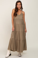 Light Olive Tiered Sleeveless Maternity Maxi Dress