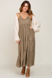 Light Olive Tiered Sleeveless Maxi Dress