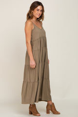 Light Olive Tiered Sleeveless Maxi Dress