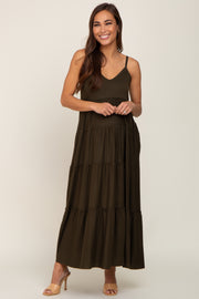 Olive Tiered Sleeveless Maternity Maxi Dress