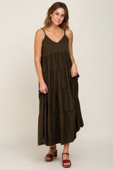 Olive Tiered Sleeveless Maxi Dress